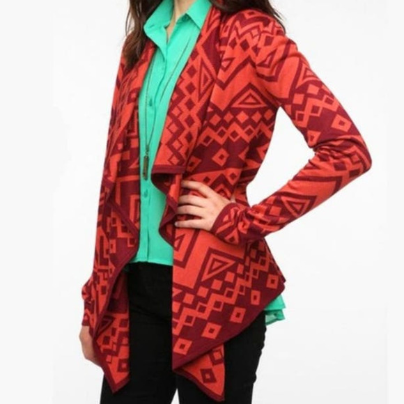 Anthropologie Boho Tribal Aztex Sweater S Waterfall Southwestern Drape Cardigan - Picture 2 of 11